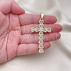 Dije Religioso 05.253.0179 Oro Laminado, Diseño de Cruz, con Blanca Zirconia Cubica and Blanca Micro Pave, Pulido, Tono Dorado