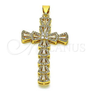Dije Religioso 05.253.0179 Oro Laminado, Diseño de Cruz, con Blanca Zirconia Cubica and Blanca Micro Pave, Pulido, Tono Dorado