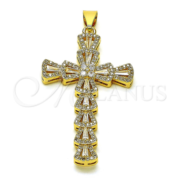 Dije Religioso 05.253.0179 Oro Laminado, Diseño de Cruz, con Blanca Zirconia Cubica and Blanca Micro Pave, Pulido, Tono Dorado
