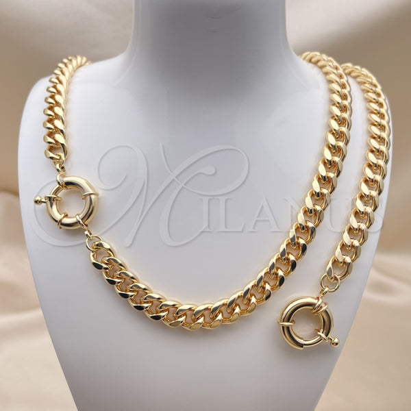 Collar y Pulsera 06.319.0008 Oro Laminado, Diseño de Miami Cubana, Pulido, Tono Dorado