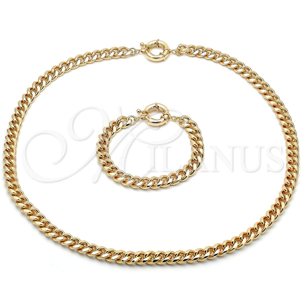 Collar y Pulsera 06.319.0008 Oro Laminado, Diseño de Miami Cubana, Pulido, Tono Dorado