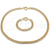Collar y Pulsera 06.319.0008 Oro Laminado, Diseño de Miami Cubana, Pulido, Tono Dorado