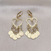 Arete Largo 02.414.0003 Oro Laminado, Diseño de Corazón, con Blanca Cristal, Pulido, Tono Dorado