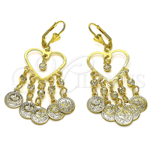 Arete Largo 02.414.0003 Oro Laminado, Diseño de Corazón, con Blanca Cristal, Pulido, Tono Dorado