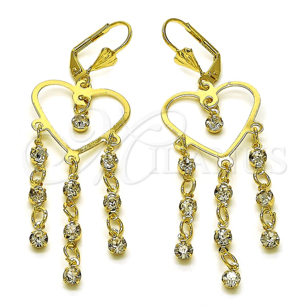 Arete Largo 02.414.0004 Oro Laminado, Diseño de Corazón, con Blanca Cristal, Pulido, Tono Dorado