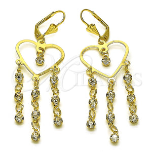 Arete Largo 02.414.0004 Oro Laminado, Diseño de Corazón, con Blanca Cristal, Pulido, Tono Dorado