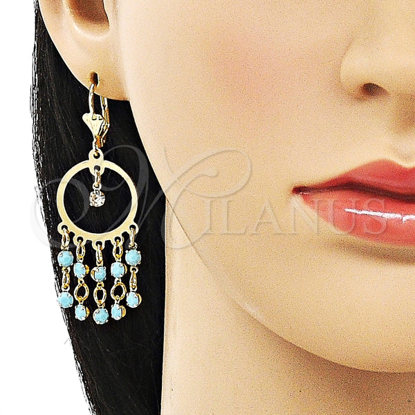 Arete Largo 02.414.0005 Oro Laminado, con Turquoise and Blanca Cristal, Pulido, Tono Dorado