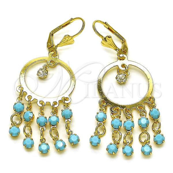 Arete Largo 02.414.0005 Oro Laminado, con Turquoise and Blanca Cristal, Pulido, Tono Dorado