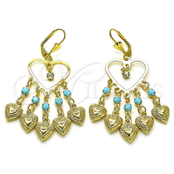 Arete Largo 02.414.0010 Oro Laminado, Diseño de Corazón, con Turquoise and Blanca Cristal, Pulido, Tono Dorado