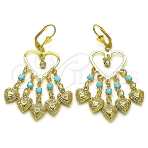 Arete Largo 02.414.0010 Oro Laminado, Diseño de Corazón, con Turquoise and Blanca Cristal, Pulido, Tono Dorado