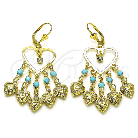 Arete Largo 02.414.0010 Oro Laminado, Diseño de Corazón, con Turquoise and Blanca Cristal, Pulido, Tono Dorado