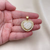 Dije Elegante 05.342.0193 Oro Laminado, Diseño de Corazón y Baguette, con Madre Perla Marfil y Zirconia Cubica Blanca, Pulido, Tono Dorado