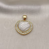 Dije Elegante 05.342.0193 Oro Laminado, Diseño de Corazón y Baguette, con Madre Perla Marfil y Zirconia Cubica Blanca, Pulido, Tono Dorado