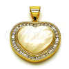 Dije Elegante 05.342.0193 Oro Laminado, Diseño de Corazón y Baguette, con Madre Perla Marfil y Zirconia Cubica Blanca, Pulido, Tono Dorado