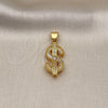 Dije Elegante 05.342.0194 Oro Laminado, Diseño de Dinero y Baguette, con Zirconia Cubica Blanca y Micro Pave Blanca, Pulido, Tono Dorado