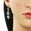 Arete Largo 02.210.0841 Oro Laminado, Diseño de Oja, con Blanca Zirconia Cubica, Pulido, Tono Dorado