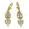 Arete Largo 02.210.0841 Oro Laminado, Diseño de Oja, con Blanca Zirconia Cubica, Pulido, Tono Dorado
