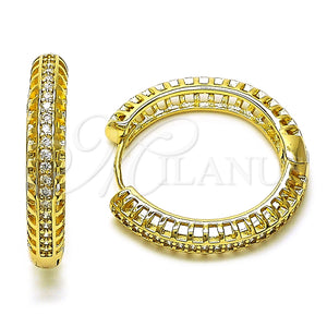 Argolla Huggie 02.213.0572.30 Oro Laminado, con Blanca Micro Pave, Pulido, Tono Dorado