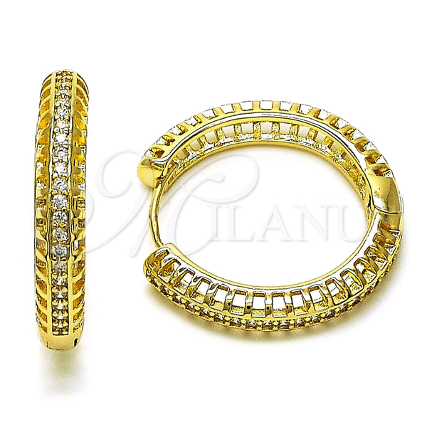 Argolla Huggie 02.213.0572.30 Oro Laminado, con Blanca Micro Pave, Pulido, Tono Dorado