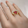 Anillo Multi Piedra 01.196.0002.1 Oro Laminado, Diseño de Delfín y Corazón, con Rubi Zirconia Cubica and Blanca Micro Pave, Pulido, Tono Dorado (One size fits all)