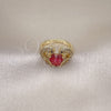 Anillo Multi Piedra 01.196.0002.1 Oro Laminado, Diseño de Delfín y Corazón, con Rubi Zirconia Cubica and Blanca Micro Pave, Pulido, Tono Dorado (One size fits all)