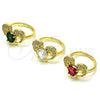 Anillo Multi Piedra 01.196.0002.1 Oro Laminado, Diseño de Delfín y Corazón, con Rubi Zirconia Cubica and Blanca Micro Pave, Pulido, Tono Dorado (One size fits all)