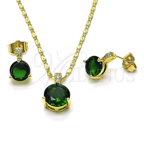 Juego de Arete y Dije de Adulto 10.196.0106 Oro Laminado, con Verde Zirconia Cubica and Blanca Micro Pave, Pulido, Tono Dorado