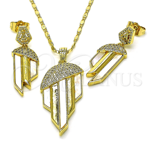 Juego de Arete y Dije de Adulto 10.196.0107 Oro Laminado, con Marfil Madre Perla and Blanca Micro Pave, Pulido, Tono Dorado