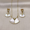 Juego de Arete y Dije de Adulto 10.196.0108 Oro Laminado, con Madre Perla Marfil y Micro Pave Blanca, Pulido, Tono Dorado