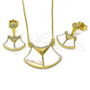 Juego de Arete y Dije de Adulto 10.196.0108 Oro Laminado, con Madre Perla Marfil y Micro Pave Blanca, Pulido, Tono Dorado