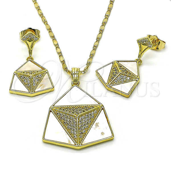 Juego de Arete y Dije de Adulto 10.196.0109 Oro Laminado, con Marfil Madre Perla and Blanca Micro Pave, Pulido, Tono Dorado