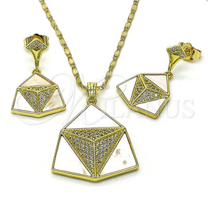 Juego de Arete y Dije de Adulto 10.196.0109 Oro Laminado, con Marfil Madre Perla and Blanca Micro Pave, Pulido, Tono Dorado
