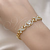 Pulsera Elegante 03.283.0334.07 Oro Laminado, Diseño de Corazón, con Blanca Zirconia Cubica and Blanca Micro Pave, Pulido, Tono Dorado (06 MM Thickness, 7 Inches Length)