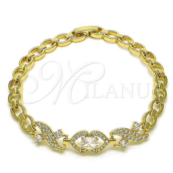 Pulsera Elegante 03.283.0334.07 Oro Laminado, Diseño de Corazón, con Blanca Zirconia Cubica and Blanca Micro Pave, Pulido, Tono Dorado (06 MM Thickness, 7 Inches Length)