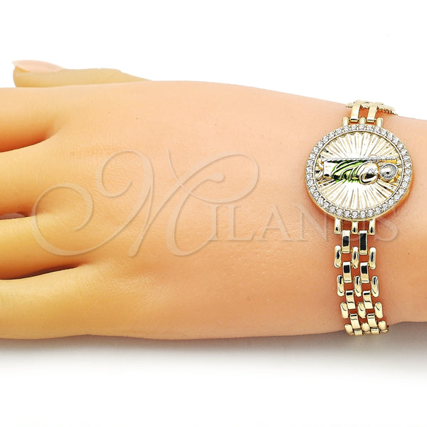 Pulsera Elegante 03.283.0340.07 Oro Laminado, Diseño de San Judas y Bismarco, con Blanca Micro Pave, Pulido, Tres Tonos (10 MM Thickness, 7 Inches Length)