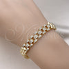 Pulsera Elegante 03.283.0342.07 Oro Laminado, con Micro Pave Blanca, Pulido, Tono Dorado (Grosor 09 MM, 7 Pulgadas de Largo)