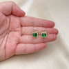 Arete Gancho Frances 02.213.0582 Oro Laminado, con Verde Zirconia Cubica and Blanca Micro Pave, Pulido, Tono Dorado