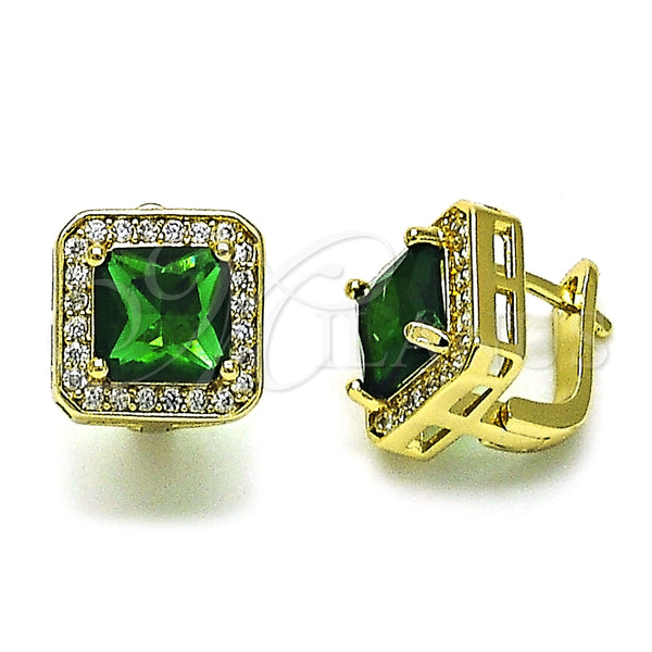Arete Gancho Frances 02.213.0582 Oro Laminado, con Verde Zirconia Cubica and Blanca Micro Pave, Pulido, Tono Dorado