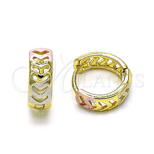 Argolla Huggie 02.213.0585.14 Oro Laminado, Diseño de Corazón, Pulido, Tres Tonos