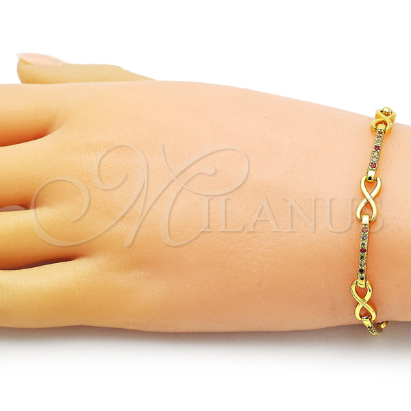 Pulsera Elegante 03.346.0021.07 Oro Laminado, Diseño de Besos y Abrazos y Infinito, con Multicolor Micro Pave, Pulido, Tono Dorado (05 MM Thickness, 7 Inches Length)