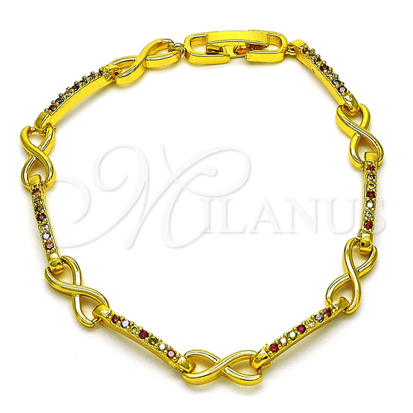 Pulsera Elegante 03.346.0021.07 Oro Laminado, Diseño de Besos y Abrazos y Infinito, con Multicolor Micro Pave, Pulido, Tono Dorado (05 MM Thickness, 7 Inches Length)