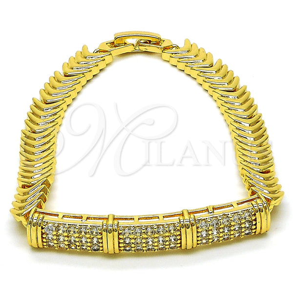 Pulsera Elegante 03.346.0022.07 Oro Laminado, Diseño de Con Nombre, con Blanca Zirconia Cubica, Pulido, Tono Dorado (08 MM Thickness, 7 Inches Length)