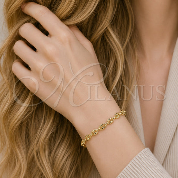 Pulsera Elegante 03.213.0233.07 Oro Laminado, Diseño de Puff Mariner, Pulido, Tono Dorado (Grosor 04.5 MM, 7 Pulgadas de Largo)
