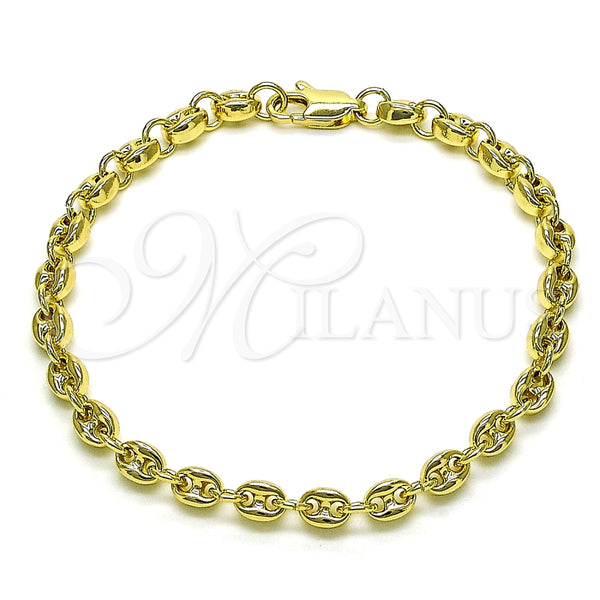 Pulsera Elegante 03.213.0233.07 Oro Laminado, Diseño de Puff Mariner, Pulido, Tono Dorado (Grosor 04.5 MM, 7 Pulgadas de Largo)