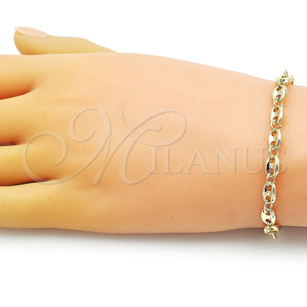 Pulsera Elegante 03.213.0234.07 Oro Laminado, Diseño de Puff Mariner, Pulido, Tono Dorado (Grosor 05.5 MM, 7 Pulgadas de Largo)