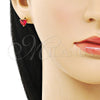 Arete Dormilona 02.342.0290.1 Oro Laminado, Diseño de Corazón, con Rubi Zirconia Cubica, Pulido, Tono Dorado