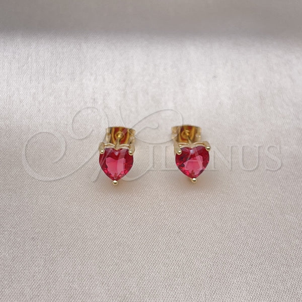 Arete Dormilona 02.342.0290.1 Oro Laminado, Diseño de Corazón, con Rubi Zirconia Cubica, Pulido, Tono Dorado
