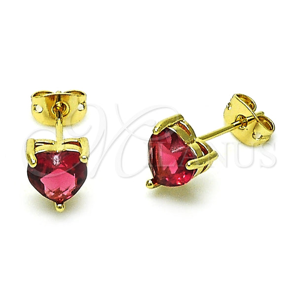 Arete Dormilona 02.342.0290.1 Oro Laminado, Diseño de Corazón, con Rubi Zirconia Cubica, Pulido, Tono Dorado