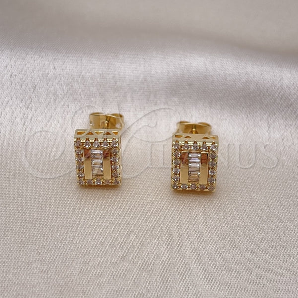 Arete Dormilona 02.342.0295 Oro Laminado, Diseño de Baguette, con Blanca Micro Pave and Blanca Zirconia Cubica, Pulido, Tono Dorado