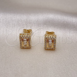 Arete Dormilona 02.342.0295 Oro Laminado, Diseño de Baguette, con Blanca Micro Pave and Blanca Zirconia Cubica, Pulido, Tono Dorado